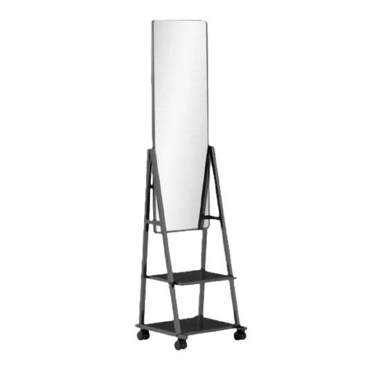Espejo de Cuerpo Entero con Marco Negro y Estantes de Almacenaje